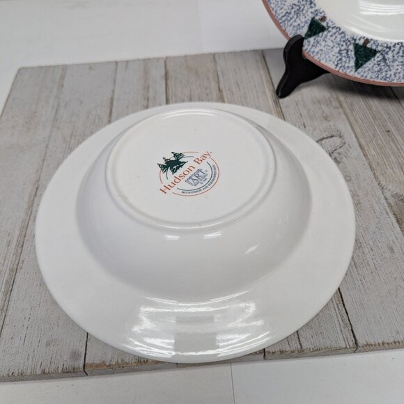 Hudson Bay 1999 Soup Cereal Bowls Set of 2 Vintage Sponge Paint Christmas Trees - Picture 4 of 6